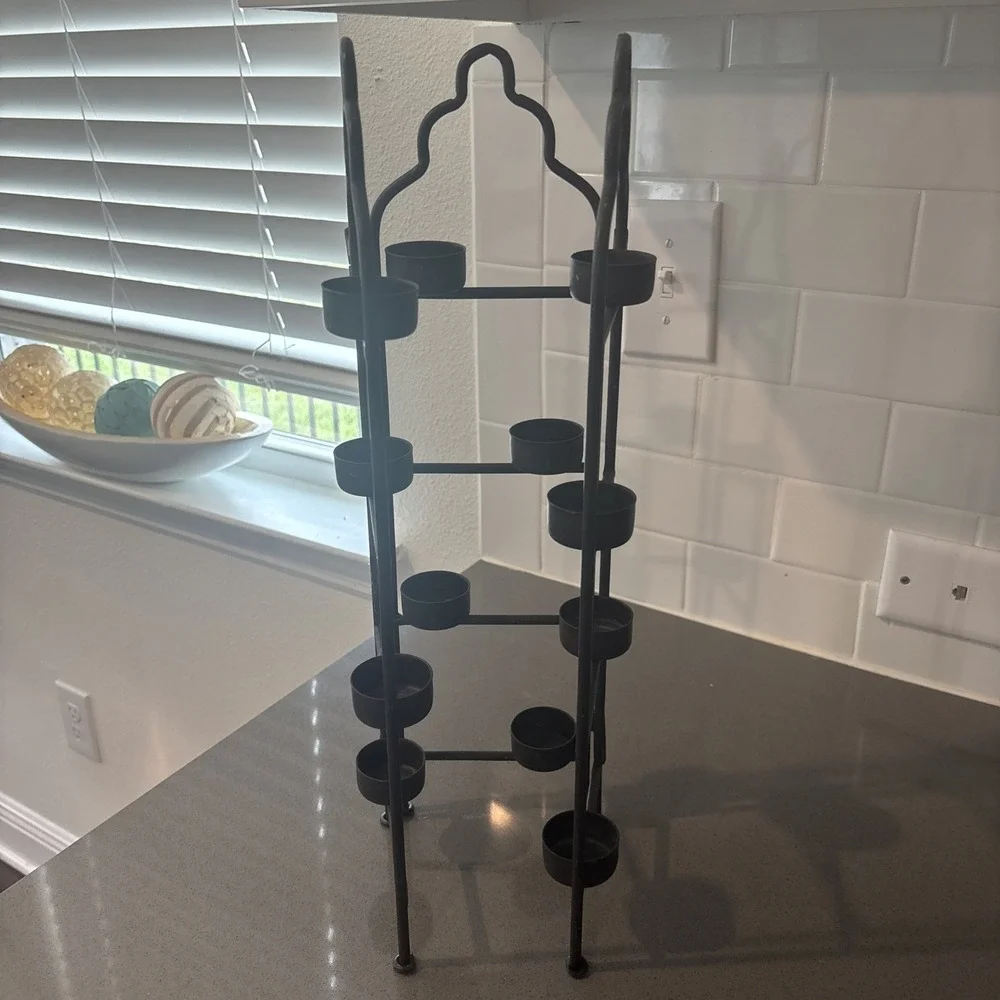 Tea Light Candle Holder Stand Tri-fold Metal - Holds 12 Candles Sconce 18.5